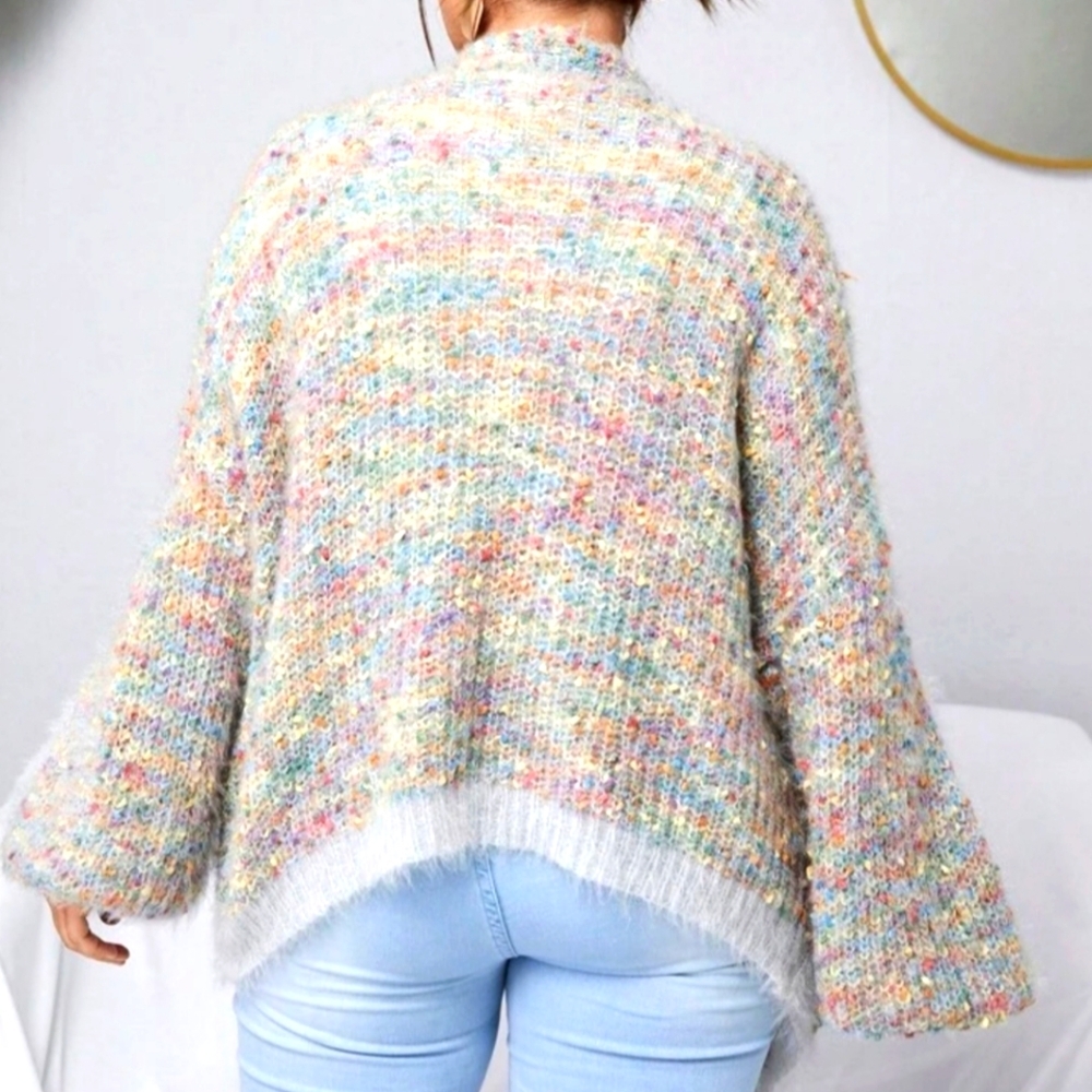 SHEIN Multicolor Fuzzy Knit Open Cardigan - Picture 3 of 9